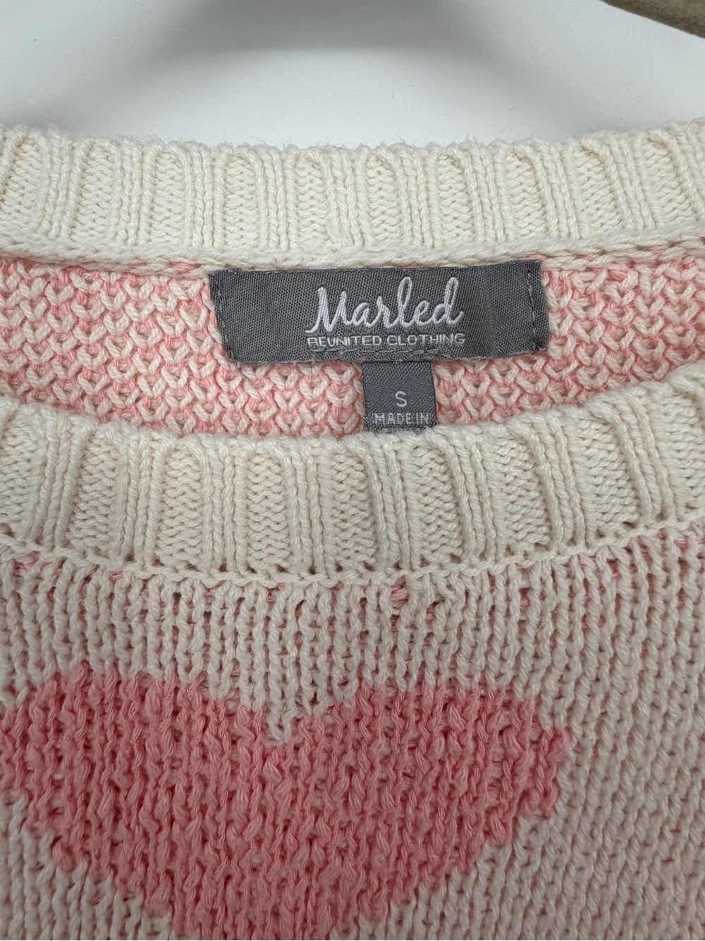 Marled Cream & Pink Heart Crewneck Sweater - Picture 4 of 6